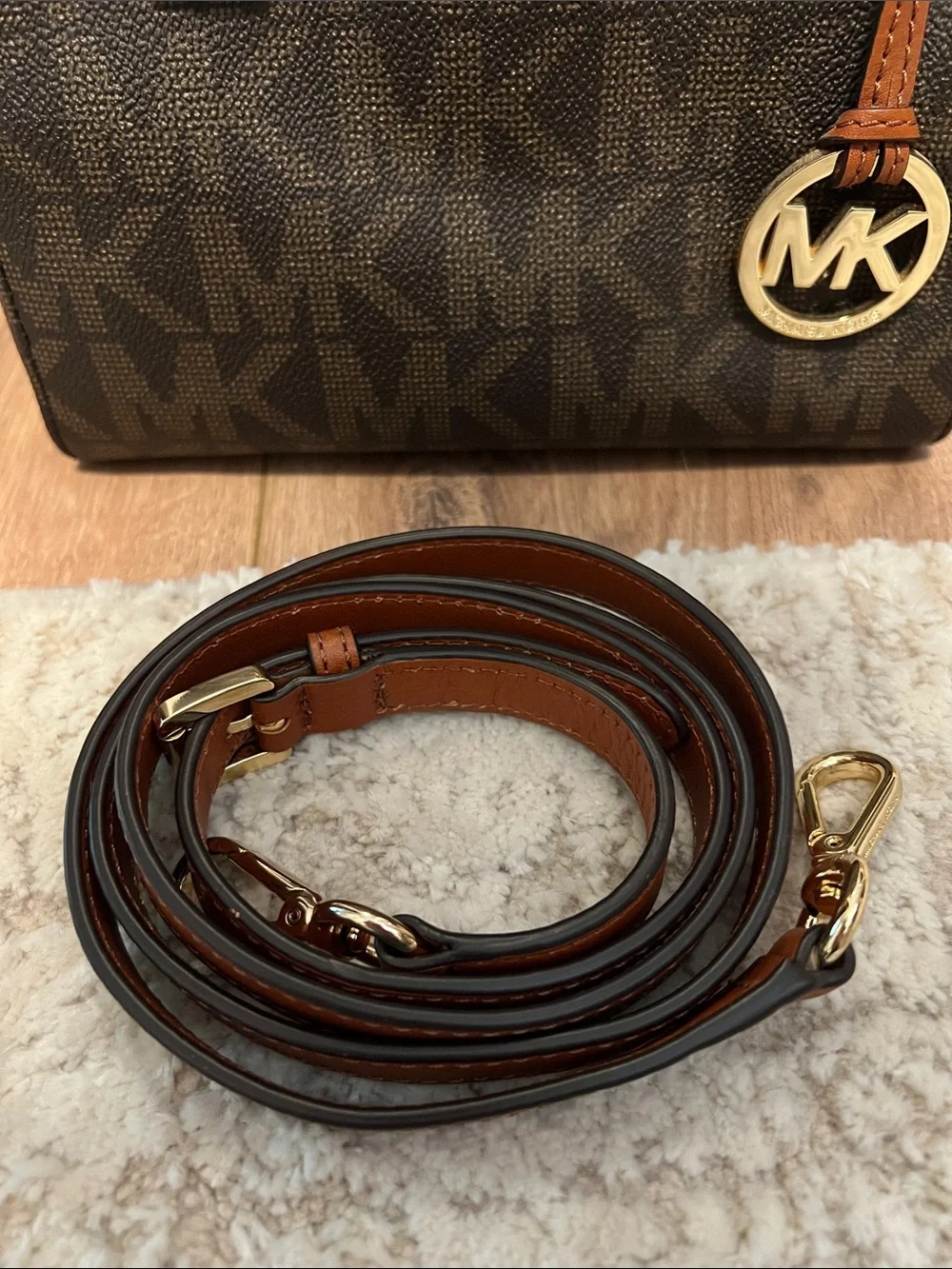 Michael Kors Brown and Tan MK Logo Dome Satchel with Wallet